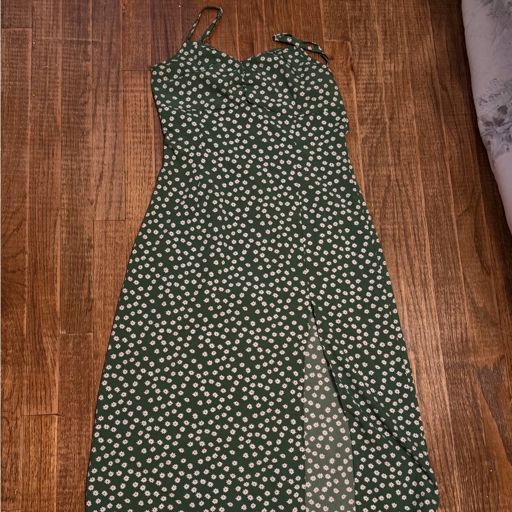 & Other Stories Green Floral Asymmetrical Dress